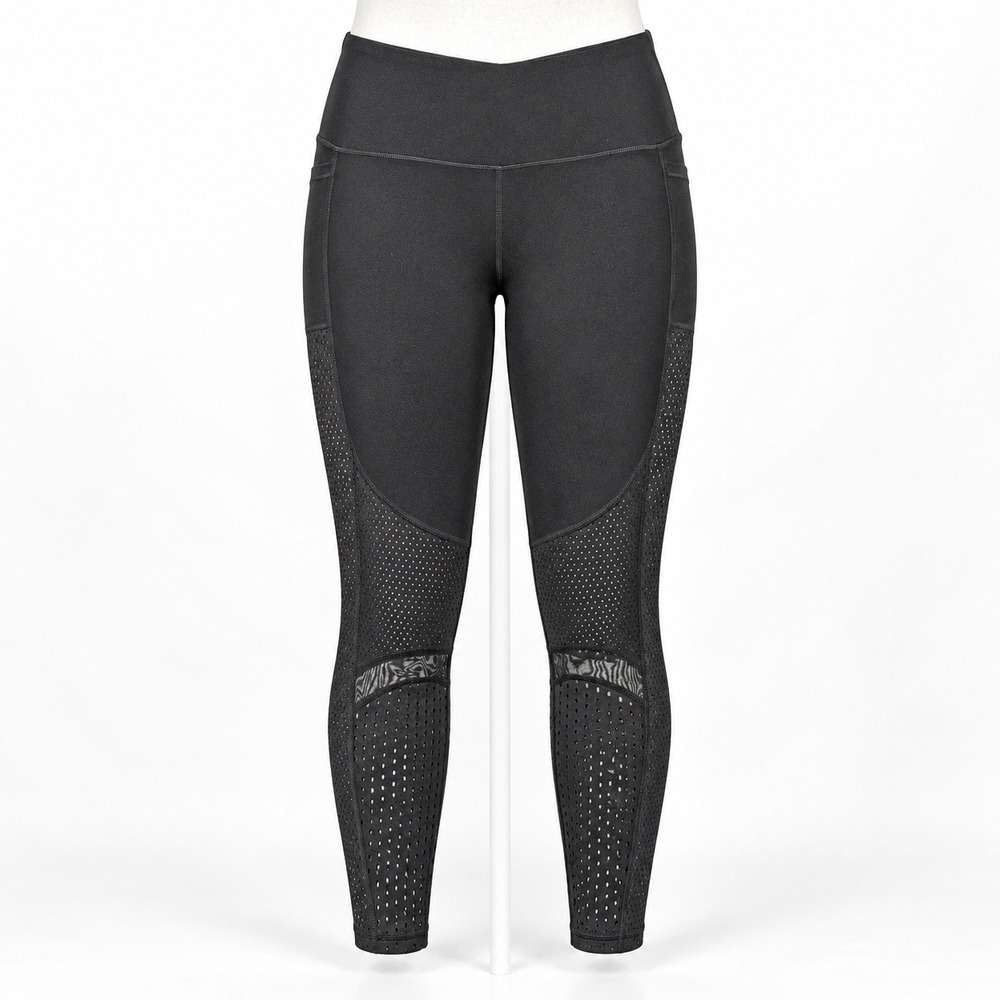 Victoria Sport Knockout Tight Black Mesh Panel Leggings Size L Pockets Yoga